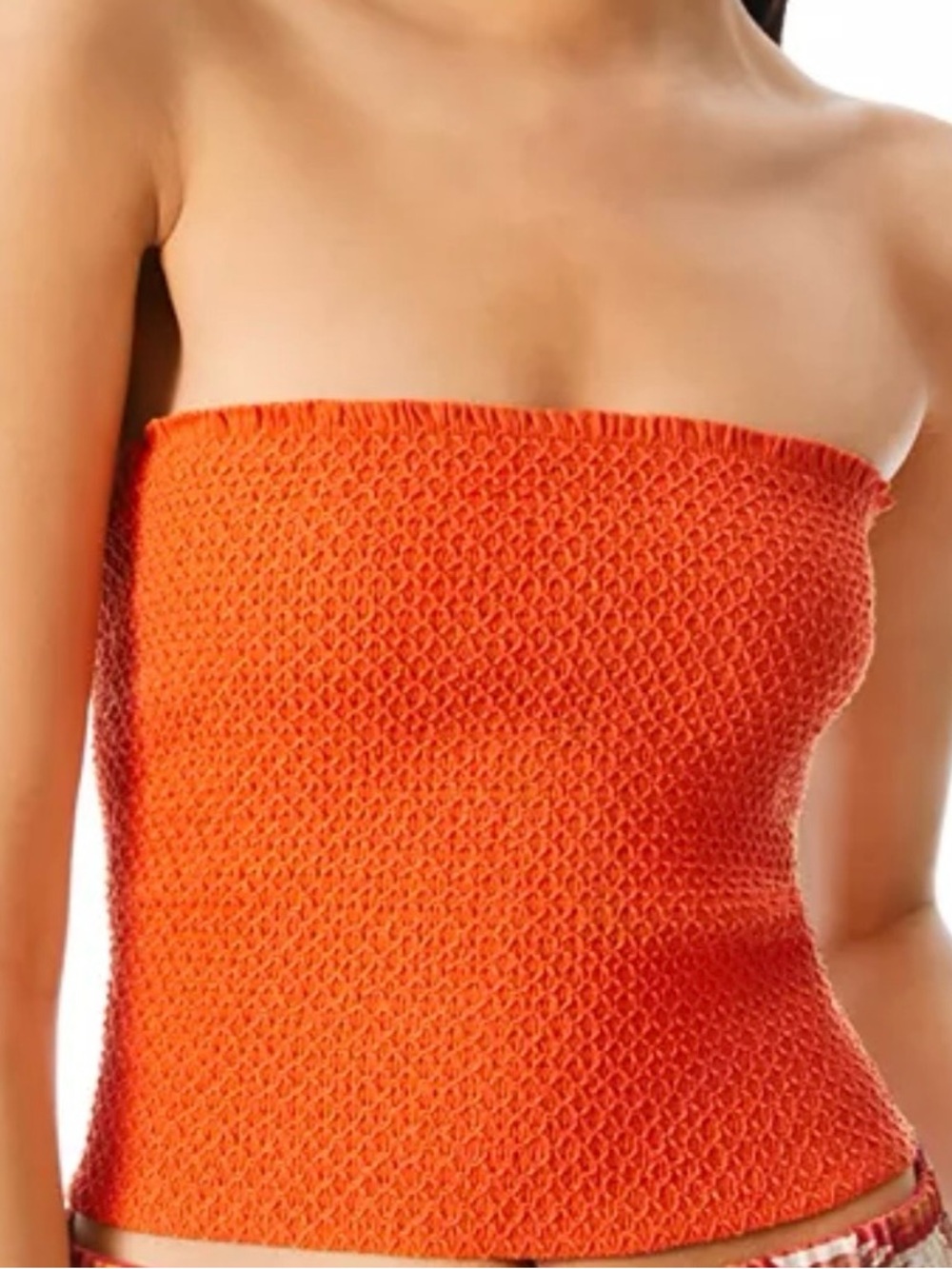 ALICE + OLIVIA Penelope Smocked Strapless Top in Sienna (Orange) Size Large